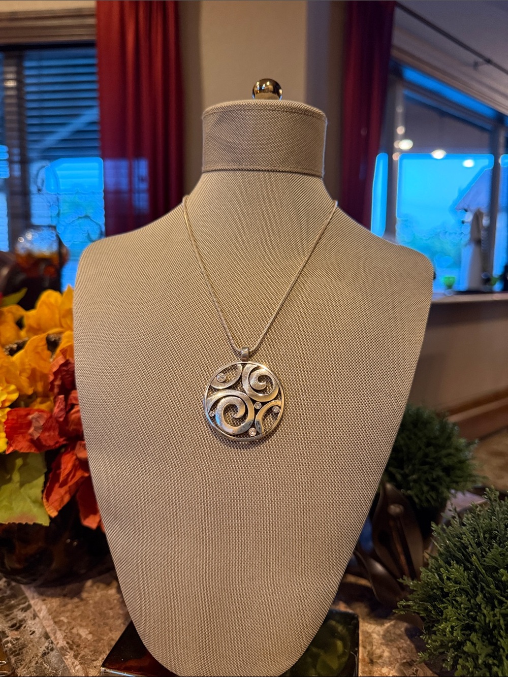 Brighton Silver Swirl Pendant Necklace w Crystal Accents